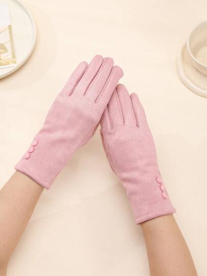 1 Pair Solid Color Casual Elegant Polyester Beaded Ladies Gloves, Suitable For Mature Party, Evening Date, Sports, Casual Outings, Autumn/Winter