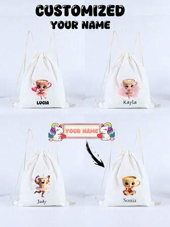 A Drawstring Backpack With Adjustable Straps That Can Be Personalised With A Name, Featuring Shanhaijing-Inspired Patterns, Fantastical And Fashionable, Lightweight And Simple, With The Option To Customise With A Personal Name Or Festive Greeting To Create Your Exclusive Backpack.