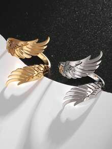 1 pieza Anillo ajustable de alta calidad con alas de ángel de acero inoxidable de moda para hombres