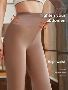 1 Stück 220g/80g verstärkte Thermohose für Damen, hohe Elastizität, transparent, hoher Bund, Strumpfhosen für Herbst und Winter (fällt klein aus), gemütlich - Kaffeebraun - Übersicht 5