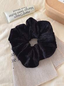 Elegant French Satin Cream White Glossy Oversized Scrunchie, Ladylike Solid Color Hair Tie