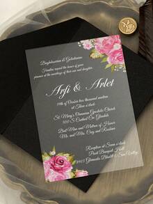 Tarjetas de boda acrílicas románticas - Elegantes invitaciones florales para eventos especiales. Invitación de boda de acrílico transparente, invitación de acrílico elegante con tarjeta de detalles, invitaciones de quinceañera y cumpleaños con flores