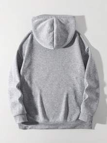 Women's Plus Size Autumn/Winter Letter Print Casual Simple Loose Comfortable Street Style Long Sleeve Thermal Lined Plus Size Hooded Sweatshirt Tops - Grey - View 3