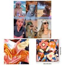 Satin Silk Scarf - Large Hair Bandana, Sleeping Wrap Women - Flower - View 2
