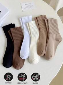 5 par losowo kolorowych damskich pończoch i skarpet sportowych, wygodnych, miękkich, modnych i uniwersalnych, odpowiednich dla uczniów, łączących naturalny styl ze sportowym stylem