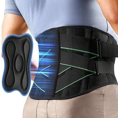1件装腰部支撑带，缓解下背部疼痛，男女通用，带7根金属支撑条 - 透气腰部束腰带，适合重体力劳动和工作