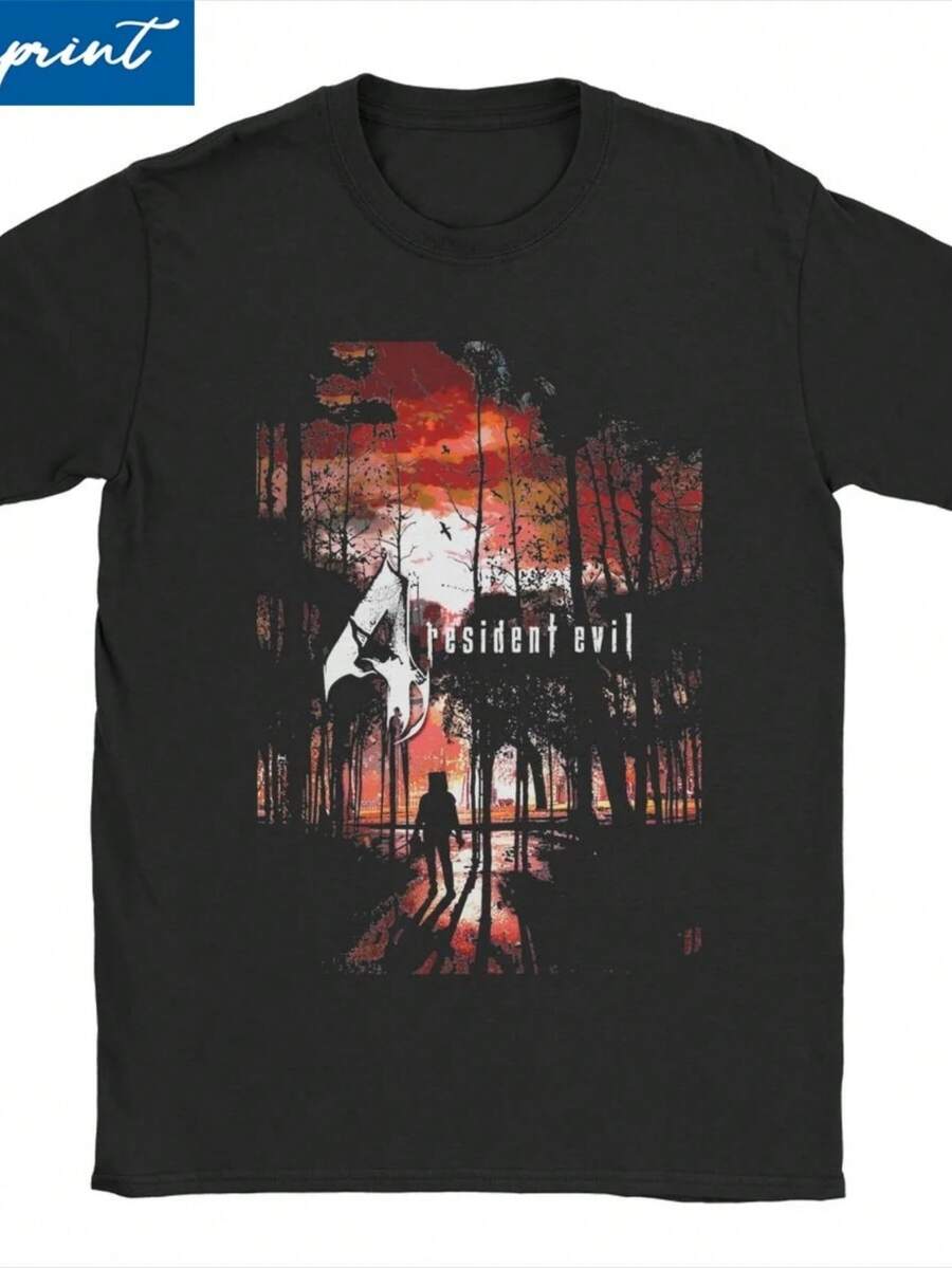Resident New Eviled 4 T Shirt For Men Women Pure Cotton Vintage T-Shirts Round Collar Game Tees Short Sleeve Tops Plus Size - 黑色5 - 查看 1
