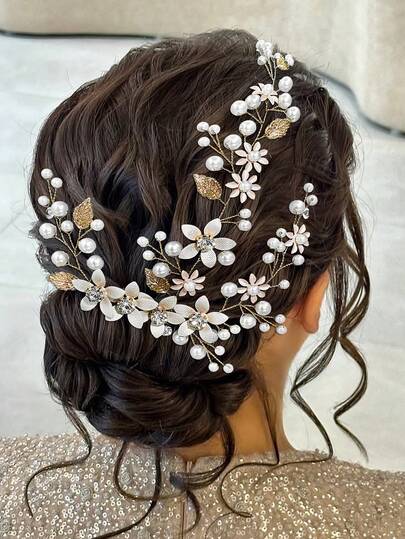 1 buc. Bentiță elegantă cu perle artificiale și strasuri, accesoriu de păr pentru mireasă pentru nuntă, petrecere, purtare zilnică, asortată cu rochia de mireasă, Crăciun, Ziua Recunoștinței, bentițe calde pentru păr, bandane pentru femei