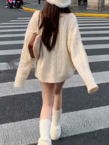 Alicedudu Women's Casual Elegant Hollow Design V-Neck Knit Cardigan Sweater, Autumn/Winter