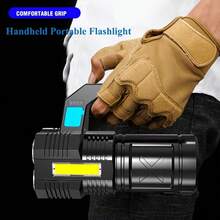 Handheld Strong Light Flashlight USB Rechargeable LED Flashlights With Two Types Of Light, Super Bright Long Range Flashlight With 4 Modes, Large Searchlight For Fishing, Hiking And Camping - Black - View 6