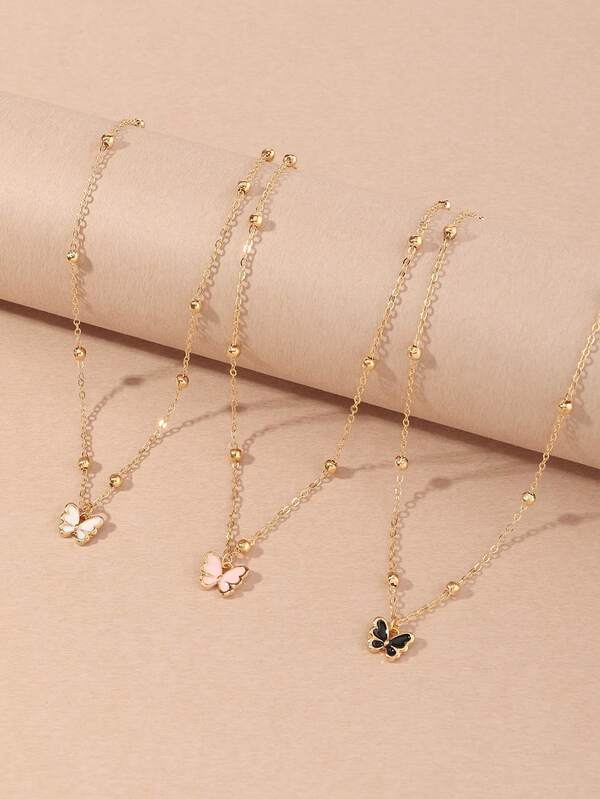 3 Stücke/Set Mädchen Bunte Schmetterling Kette Halskette Set, geeignet für tägliche Dekoration