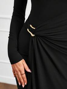 Women's Spring Fall Wedding Guest Cocktail Midi Dresses Elegant Long Sleeve Bodycon Ruched Dress  Fashion Clothing  New Years Valentine Dresses For Women Vestidos Elegantes De Mujer - 黑色 - 查看 5