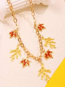 1 Pieza Collar de hoja de arce con gema naranja de diseño único y exquisito, de estilo dorado y sencillo, versátil para uso diario, regalo ideal para fiestas, joyería para mujer