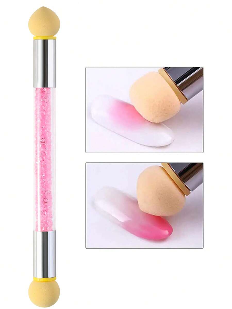 Pink Double Head Nail Art Pen Brush With Rhinestone Studded Handle All-In-One Dotting, Gradient, Painting & Detailing Tool For Professional Manicure - Multicolor - View 1