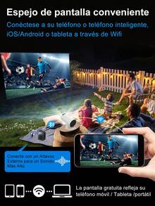 Proyector LED Profesional 4k HD Android Wifi , Proyector Inteligente con Corrección Automática de Nivel, Compatible con Teléfono Móvil Proyector de Cine al Aire Libre Giratorio 180°, Cine en Casa Portátil para Exterior, Casa, Conferencia - Blanco - Ver 5