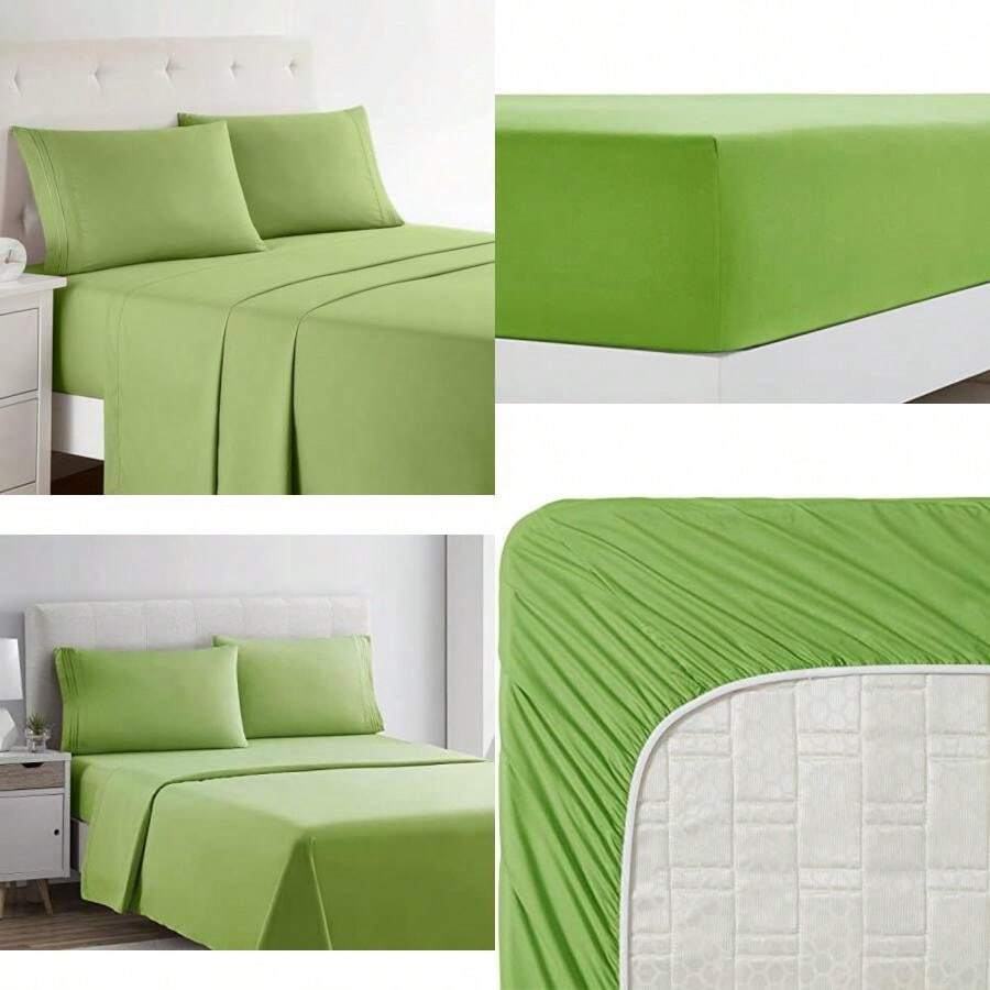 CLARA CLARK Premier 1800 Collection Hoja de Cama Set, Juego de sábanas 4 Piezas, Camel Gold, Talla(Verde Jardín Individual) - Tipo 22 - Ver 1