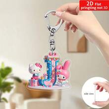 Sanrio Impresión plana 2D, 1 llavero acrílico de Sanrio, 26 letras del alfabeto en inglés de Melody y Hello Kitty, colgante con inicial de nombre, colgante de bolso lindo, llavero de pareja, llavero de coche, adecuado para Navidad, Acción de Gracias, decoración del Día de San Valentín, regalo de carnaval, regalo de Navidad Impresión plana 2D