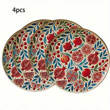 4Pce Set, Spring Red Pomegranate Placemats, Round Table Mats For Home Decor, Wear-Resistant, Good Wrinkle Resistance, Strong Heat Resistance, Exquisite Printing, Suitable For Everyday Use, Holidays, Kitchen, Banquets, And Party Tables - 01 - View 6