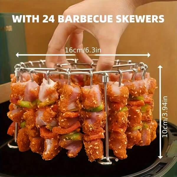 304 Stainless Steel Vertical Grill+24 Skewers, Suitable For 3QT-6QT Air Fryer Ovens, Essential For Kitchen And Outdoor Grilling, Evenly Heated And Non Flammable, Suitable For Meat And Vegetable Grilling, Air Fryer Accessories, Compact Design, Rust Proof Materials, Multifunctional Grill