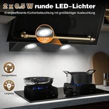 SNDOAS Dunstabzugshaube 60cm, Abzugshaube mit A+++ Energieeffizienz, Abluft/Umluft, 400 m³/h, 3 Stufen + Booster, Wandhaube mit Aktivkohlefilter, Gehärtetes Glas Touchscreen und LED, Schwarz/Gold [Energieklasse A+++]