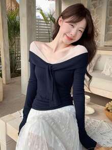 Navy Blue Sexy Lace Patchwork V-Neck Long Sleeve Sweater For Women, Cute & Youthful, Suitable For Winter, Christmas, Spring Festival