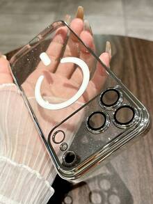 Luxury Electroplated PC Material Magnetic Protective Case, Compatible With IPhone 17 Pro Max, 17 Pro, 17 Air, 17, 16, 15, 14, 13, 12 Pro Max, 11, Supports Wireless Charging, Shock-Proof, With Lens Protection Film - Silver - View 5
