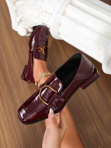 Women's Fashion Versatile Strap Buckle Flat Loafers, Comfortable Casual Outdoor Shoes For All Seasons - Burgundy - View 2