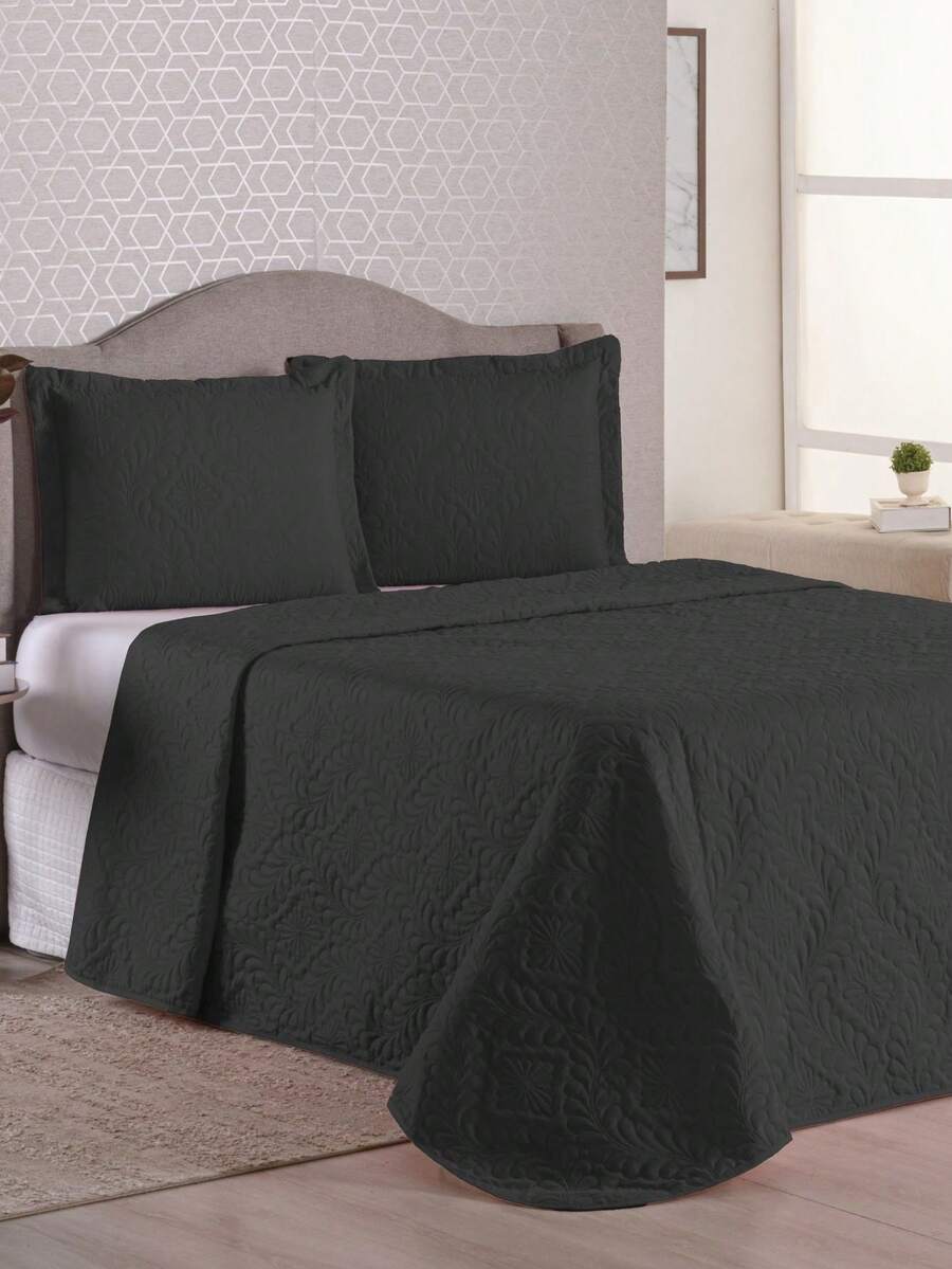 Luxury Quilted Bedspread Queen-Double-Single Single-Sided Kit - 黑色 - 查看 1
