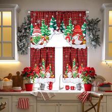 - Juego de 3 cortinas de Navidad para cocina, gnomo de Navidad, cenefa de nivel de Navidad, diseo de rbol enano, rojo y negro, cortinas a cuadros para el hogar, 60x 36 pulgadas, 36x 30 - Rojo, negro + 152An x 152Al cm (3 Paneles) - Ver 7