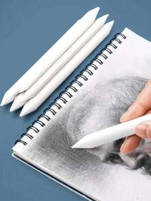 3 件套、涂抹树桩的混合笔、画笔、素描艺术、白色绘图、木炭素描工具、宣纸上的笔、艺术家用品、静态素描纸和笔，圣诞节的理想小礼物 - 白色 - 查看 9