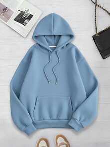 Conjunto paquete set pack 3 piezas sudadera básica capucha hoodie lisa dama mujer casual manga larga bolsa canguro puños acanalados diario calientita suave cómoda moderna juvenil - Azul claro azul marino negro - Ver 4