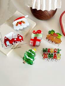 1pc Christmas Claw Hair Clips - Cute Cartoon Santa Claus, Christmas Tree, MERRY CHRISTMAS Design, Women Hair Accessories, Holiday Party Decor, Gift, Festive Atmosphere Hair Clips, Christmas Accessories, Versatile Hair Claw Hair Ornament