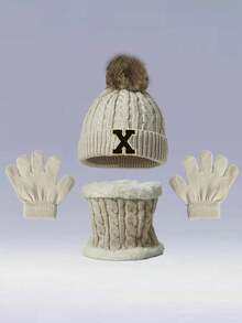 3pcs Kids Winter Knitted Warm Hat, Gloves And Scarf Set, Back To School Gift - Beige - View 23