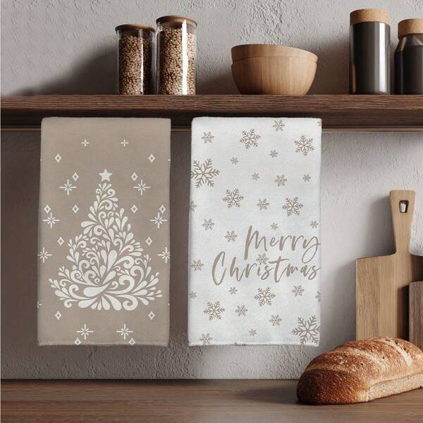 MEMNUN 2 pezzi Asciugamani da cucina natalizi minimalisti con stampa di albero di Natale e fiocco di neve, 40*60cm, super morbidi e assorbenti in microfibra, adatti per ristoranti, cucine, decorazioni natalizie e regali, per tutte le stagioni