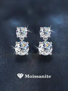 2pcs Minimalist Luxury 925 Sterling Silver 0.7Carat X 2 Moissanite Stud Earrings, Suitable For Women's Daily Wear, Party, Vacation, Valentine's Day, Mother's Day, Wedding Anniversary, Christmas, Birthday Jewelry Gift