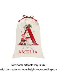 1 buc. Sac de Crăciun cu inițiale de Moș Crăciun, Pungă de cadou de Crăciun personalizată, Pungă mare de cadou de Crăciun din pânză cu șnur, Pungă cu șnur cu monograma, Sac de Crăciun cu inițiale de Moș Crăciun cu monogramă personalizată, Pungă de cadou de Crăciun mare reutilizabilă din pânză cu Moș Crăciun, cadouri pentru petreceri de Crăciun de Anul Nou, pentru depozitarea pachetelor de Crăciun
