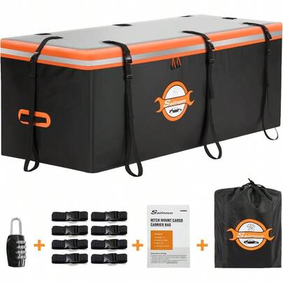 Hitch Cargo Carrier Soft Shell Bag Waterproof 20 Cubic Feet Cargo Bag For Hitch Carrier, PVC Trailer Hitch Storage Bag With 8 Reinforced Straps & Combination Lock & Storage Bag