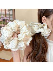 1pc Polka Dot Extra Large Lace Scrunchie, Elastic Hair Tie For Ponytail ,Ponytail Holders ,Hair Elastics ,Hair Rubber Bands ,Hair Rope