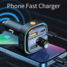 YITUMU 无线车载 FM 发射器 Type-C 双 USB 氛围播放器 MP3 车载充电器 彩色氛围灯 手机免提车载配件