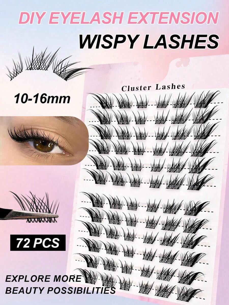72Pcs C Curl Lash Clusters Fox Eye Look Fluffy Thick DIY Lash Extension Cluster Lashes Volume Eyelash Clusters Cat Eye Lashes Clusters Wispy Lash Clusters 10-16mm Cluster Eyelash Extensions Lash Clusters, Eyelash Clusters, Individual Eyelashes, Lashes, Fake Lashes(Random Shipment) - ngẫu nhiên - Xem 1