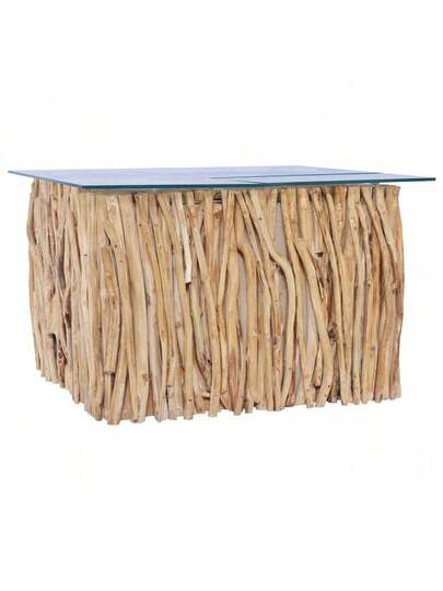 VidaXL Coffee Tafel Glass Top 66x66x40 Cm Solid Teak view 6