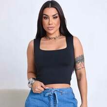 Basic Women's Cropped Top In Premium Fabric With Zero Transparency - 黑色 - 查看 2