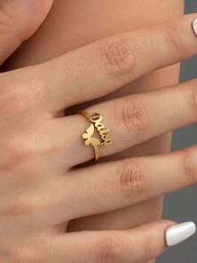 1 Customized Stainless Steel Butterfly And Letter Interlocking Ring, Personalized English Name Carving Ring, 18K Gold-Plated Luxury Accessory, - Multicolor - View 3