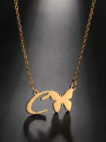 1 Piece Of Personalized Stainless Steel Necklace Jewelry With Collarbone Chain, 18k Gold-Plated 26 First Letter Butterfly Heart-Shaped Pendant, Women's Necklace, Suitable For Christmas, Valentine's Day, Mother's Day, Birthdays, Anniversaries - Multicolor - View 7