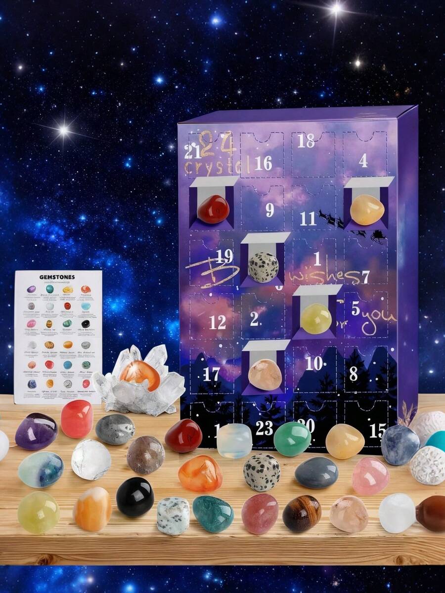 24 Gemstones Rock Collection Advent Calendar 2024, 24 Days Christmas Countdown Calendar For Kids Xmas Girls Boy Gift - Purple - View 1