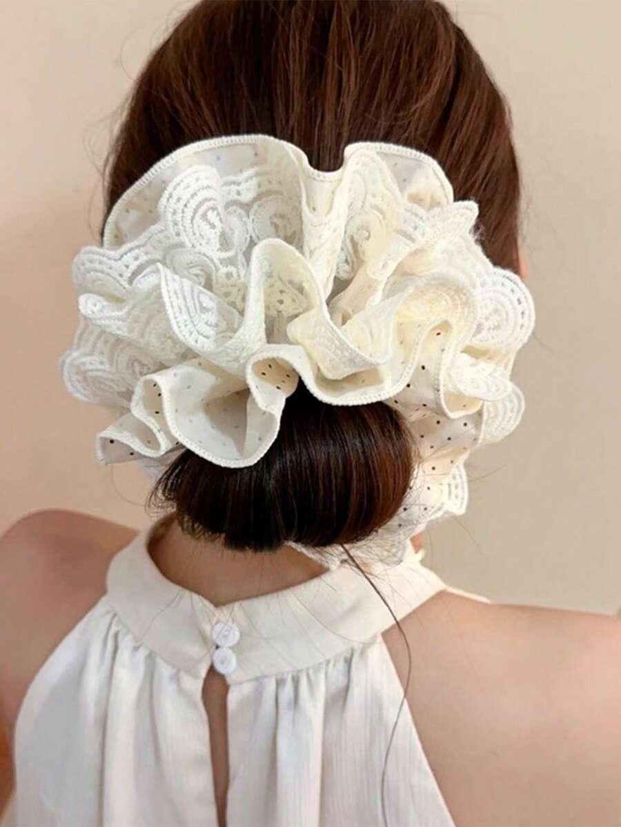 1pc Polka Dot Extra Large Lace Scrunchie, Elastic Hair Tie For Ponytail ,Ponytail Holders ,Hair Elastics ,Hair Rubber Bands ,Hair Rope