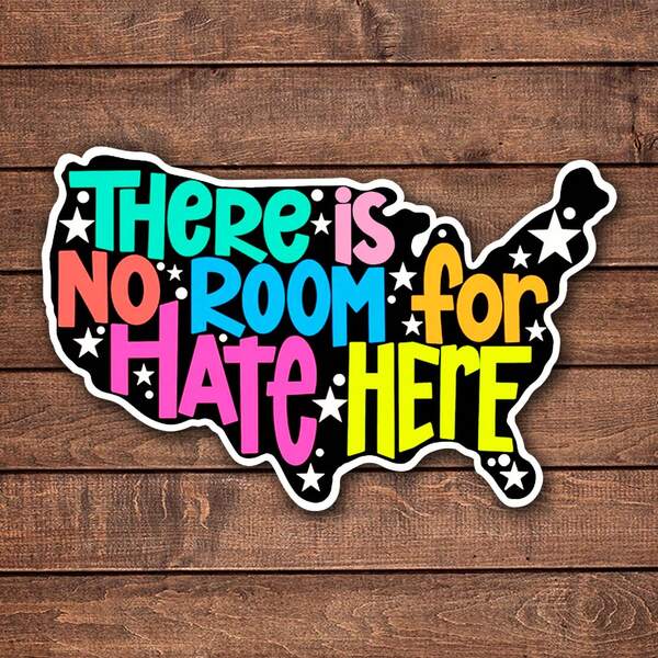 1/2/5pcs There Is No Room For Hate Here Stickers- UV-Protected | Glossy Finish | Perfect For Laptops, Water Bottles, Phones | Ideal Gift For Book Lovers & Readers, For Return School, Book Lover Gifts,Art,Paintings,Vase Decor,Patch,Perfect Cubicle Decor, Gag Gift For Work Or Motivational Reminder