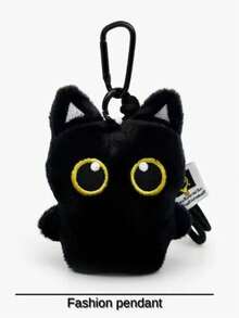 1 件可爱草莓黑猫毛绒吊坠钥匙扣，可爱毛绒娃娃背包饰物，万圣节礼物 - 淺灰色 - 查看 4