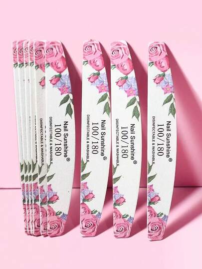 12/9/6/3/1pc Flower Pattern Nail Files, Manicure Supplies, Nail Art Tools, Back To School Essential, Nail Sticker Specific Tools
