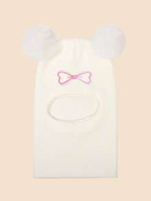 1 Stück 1-3 Jahre Kleinkind Mädchen süßer Bär Pompon Stickerei Schleife weiche Strick Winter warm Ganzjahres-Balaclava Mütze - Süß Ohr- und Nackenschutz Kopfbedeckung, ideal für Outdoor-Ausflüge & täglichen Kältegebrauch